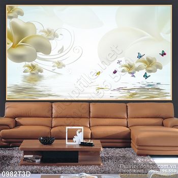 Tranh 3D hoa sứ treo phòng khách hiện đại