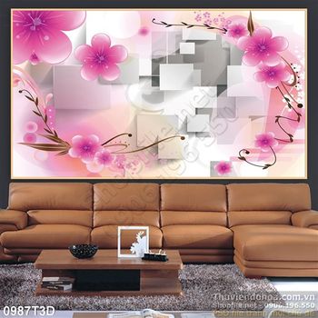 Tranh 3D hoa đào trang trí cổ điển