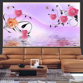 Tranh 3D hoa hồng trang trí treo tường