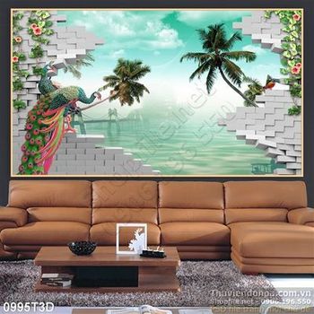 Tranh 3D chim công treo tường