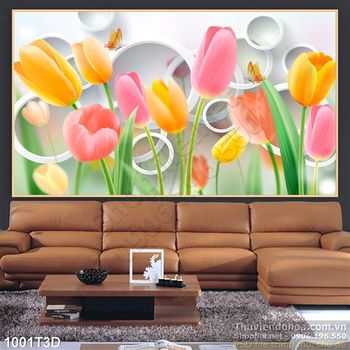 Tranh 3D hoa tulip trang trí tường hiện đại