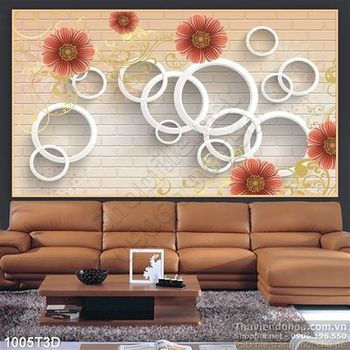 Tranh 3D hoa đồng tiền nền gạch