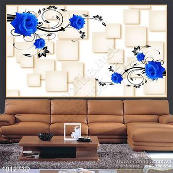 Tranh 3D hoa hồng xanh trang trí nội thất