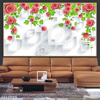 Tranh 3D hoa hồng nền trang trí