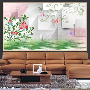 Tranh 3D hoa trang trí nền gạch