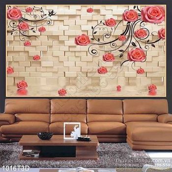 Tranh 3D hoa hồng tường gạch