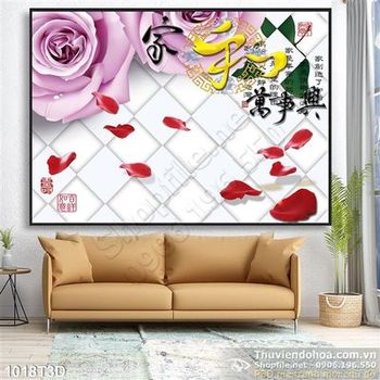Tranh 3D hoa hồng thư pháp cổ điển