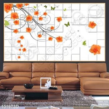 Tranh 3D hoa trang trí tường nội thất