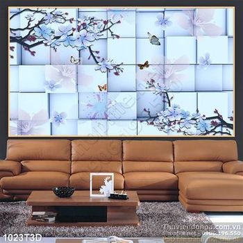 Tranh 3D hoa đào trang trí nội thất