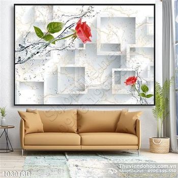 Tranh 3D hoa hồng trang trí nội thất