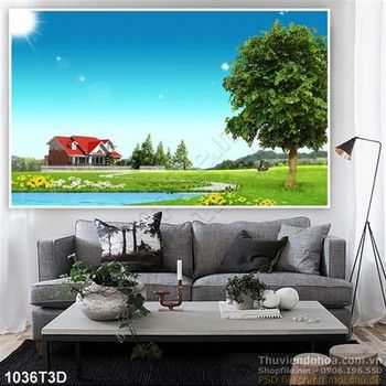 Tranh 3D phong cảnh làng quê trang trí