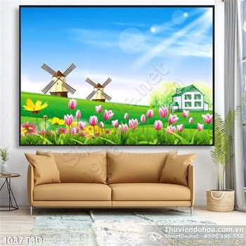 Tranh 3D cối xay gió treo tường