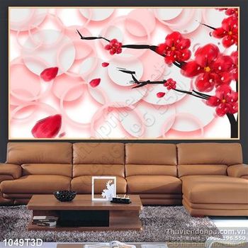 Tranh 3D hoa đào trang trí nội thất