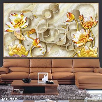 Tranh 3D hoa sen điêu khắc trang trí nội thất