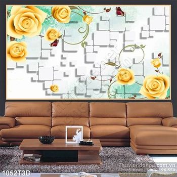 Tranh 3D hoa hồng vàng trang trí nội thất