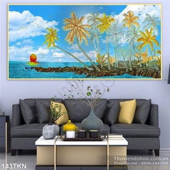Tranh sơn dầu cây dừa trên biển