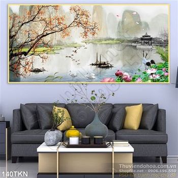 Tranh phong cảnh và chim Hạc trang trí phòng khách