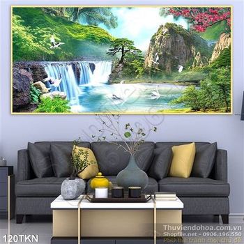 Tranh thác nước phong thủy trang trí phòng khách
