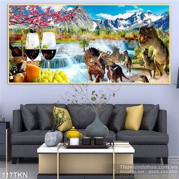 Tranh ly rượu vang và cảnh núi treo bếp đẹp