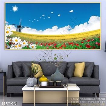 Tranh cối xay gió và đồng cỏ đẹp