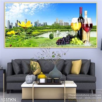 Tranh rượu vang và phong cảnh thành phố đẹp