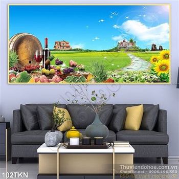 Tranh rượu vang và trái cây trang trí bếp