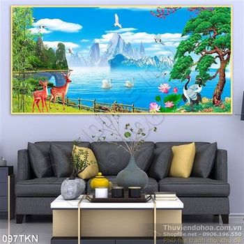 Tranh phong cảnh hữu tình và đôi hươu