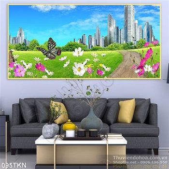 Tranh thành phố hiện đại trang trí bếp