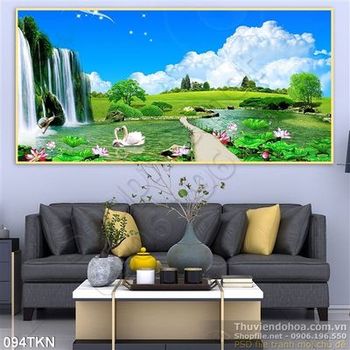 Tranh hoa Sen và thác nước trang trí phòng khách