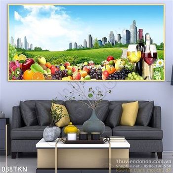 Tranh bếp rượu và trái cây