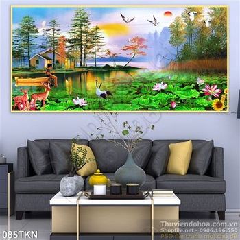 Tranh hoa Sen và phong cảnh làng quê