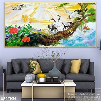 Tranh sơn dầu chim Hạc và cây Tùng đẹp nhất