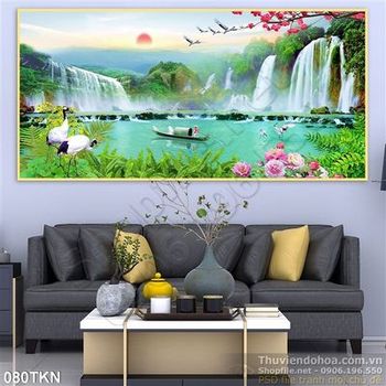 Tranh chim Hạc và thác nước đẹp nhất