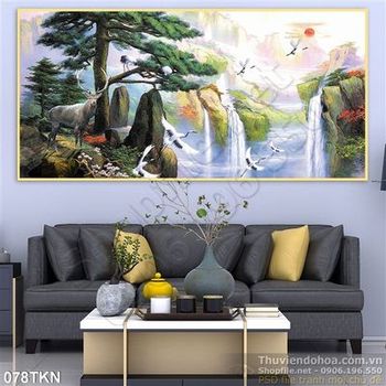 Tranh thác nước và chim Hạc đẹp nhất