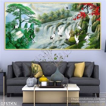 Tranh sơn dầu và chim Hạc màu xuân