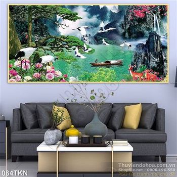 Tranh sơn thủy hữu tình và chim Hạc