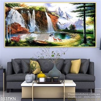 Tranh thác nước và chim hạc đẹp nhất
