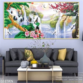 Tranh sơn dầu chim Hạc và cây Tùng