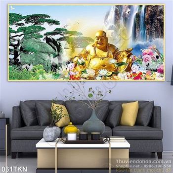 Tranh Phật Di Lặc và thác nước