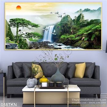 Tranh thác nước sơn thủy hữu tình trang trí phong khách