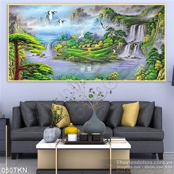 Tranh sơn dầu cây Tùng và chim hạc đẹp nhất