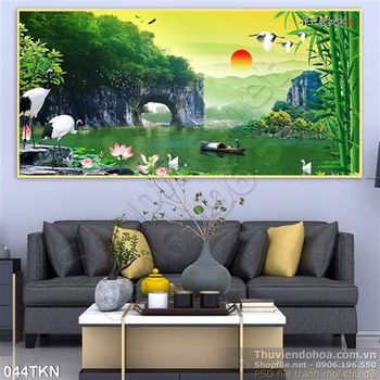 Tranh sơn thủy và chim Hạc trang trí tường đẹp