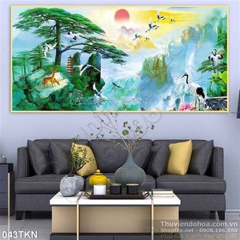 Tranh sơn dầu chim Hạc và cây Tùng đẹp nhất