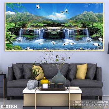 Tranh thác nước và chim Hạc đẹp nhất