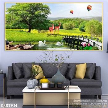 Tranh khu rừng và đôi nai trang trí bếp