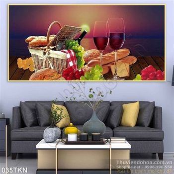 Tranh bếp bánh mỳ và rượu vang đẹp