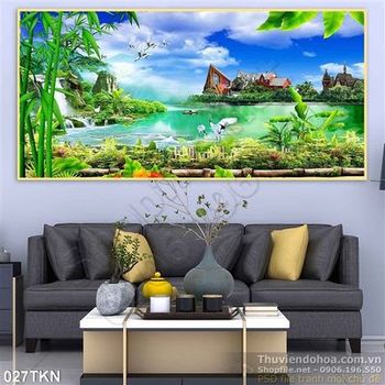 Tranh dòng sông và cây tre trang trí đẹp