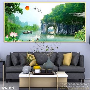 Tranh sơn thủy và chim Hạc đẹp độc đáo