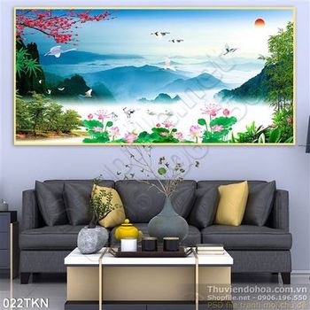 Tranh sơn thủy hữu tình trang trí phòng khách đẹp