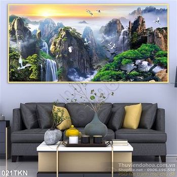 Tranh cảnh núi và chim Hạc